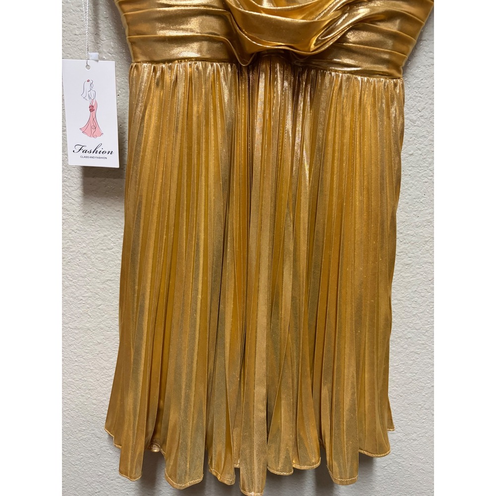 Fashion Class and Fashion Metallic Gold Pleated Mini Dress Size 4‎ NWT 3372222 - Picture 6 of 11